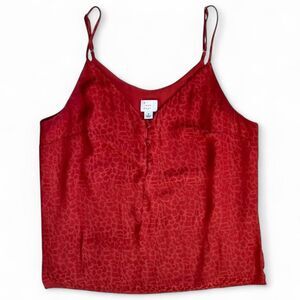 Red Satin Cami Tank Animal Print Adjustable Strap Women’s Small